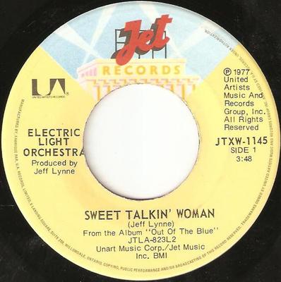 7-tolline plaat ELECTRIC LIGHT ORCHESTRA - Sweet Talkin' Woman JTXW1145 Jet Records 1978 Kanada Rock Kasutatud