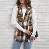 Women Checked Vest Sleeveless Single Breasted Cardigan Turn Down Collar Sizes S-XL Spring Autumn