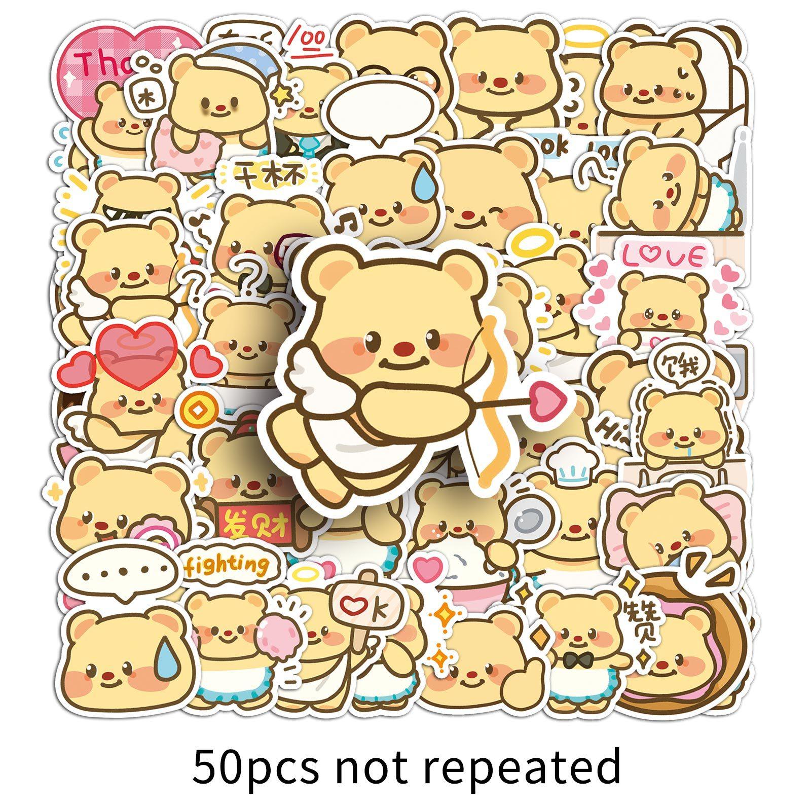 

50 Butter Bear Doodle Stickers Cartoon Cute Emoji Pack Creative Decorative Water Cup Mobile Phone Small Mochi Stickers