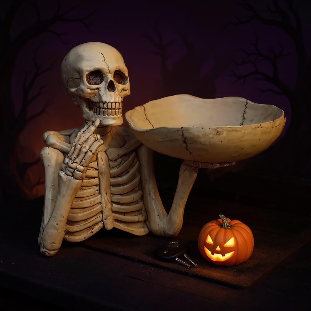 Halloween Candy Dish Skull Bowl Candy Box Resin Skeleton Candy Dishes Snack Tray Innovative Tabletop Storage Box for Decoration