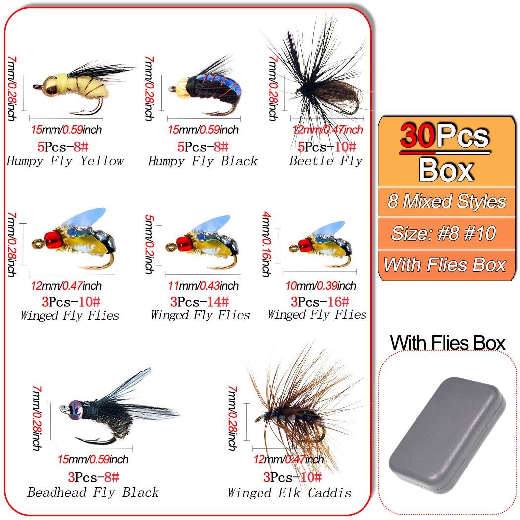 

24-84 шт. Набор искусственных насекомых для ловли форели, хариуса, окуня, лосося, приманки для ловли рыбы 30Pcs-Box(8Mixed Styles)