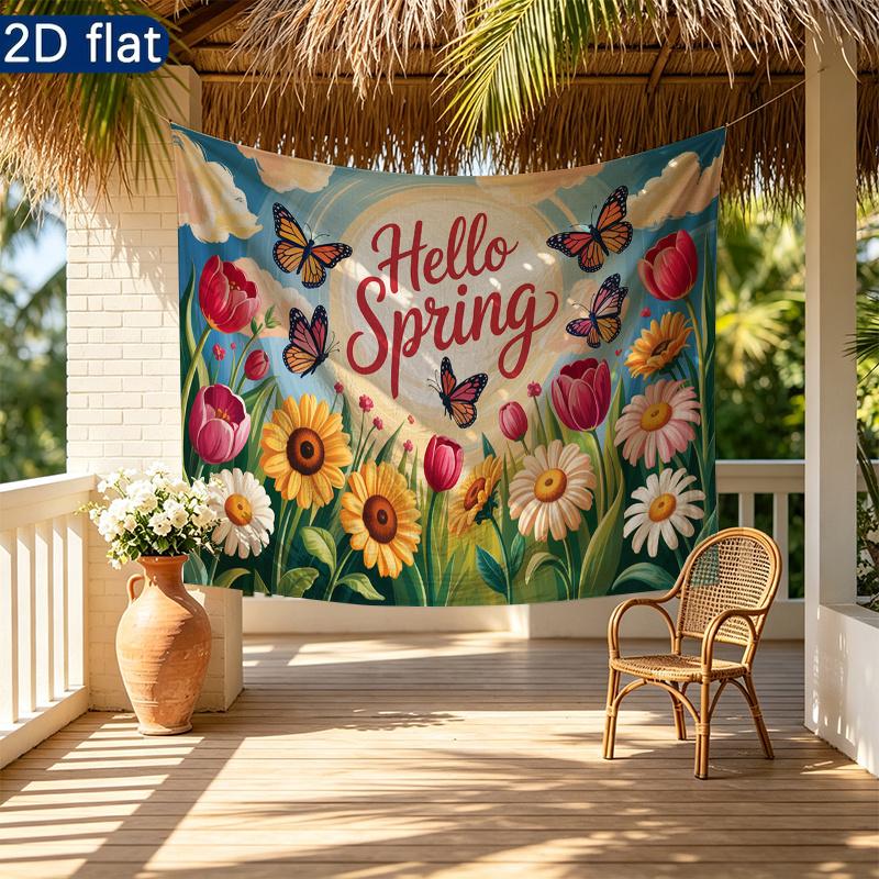 Birthday Flowers Butterfly Gifts Party Backdrop, Polyester Banner for Wall Decor & Photo Props