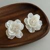 Three-dimensional Flower Stud Earrings Transparent Folds White Flower Flash Diamond Earrings New Chinese Hanfu Wedding Dress Gentle Fairy Earrings