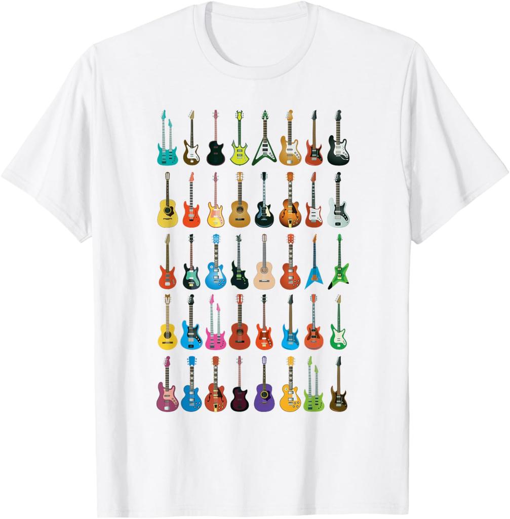 Guitar Collection Graphic Tee Music Lover Gift Short Sleeve Casual Cotton T-Shirt for Men