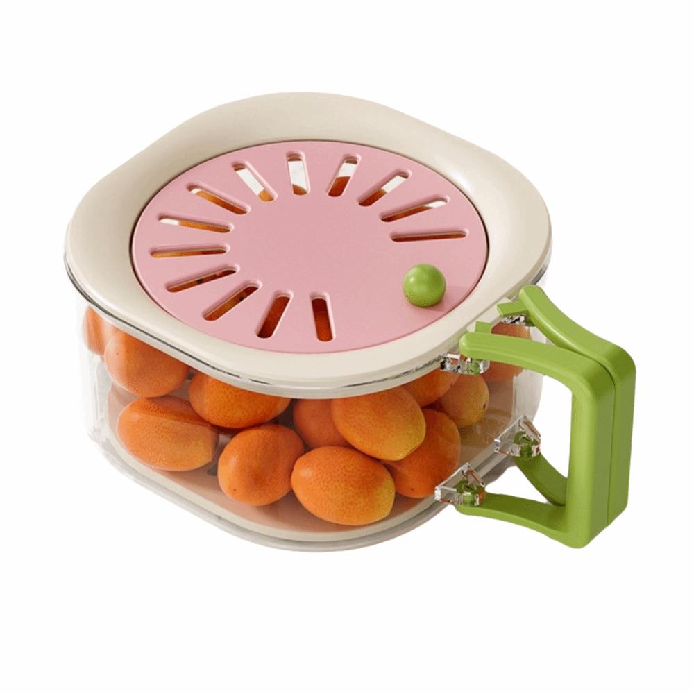 

Splash-proof Vegetable Drain Basket Foldable Handle Food Storage Container Home Pink Smooth