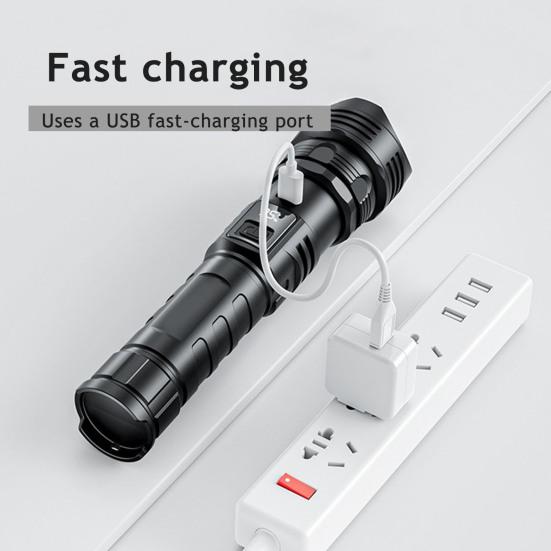 High-brightness LED Flashlight Digital Display Waterproof Rechargeable Flashlight Energy-saving LED Torch for Outdoor Camping Patrol