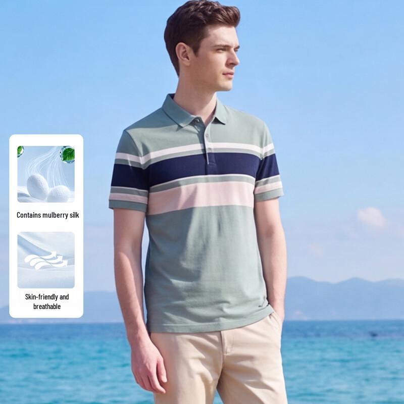 Men s Silk Blend Color-block Polo Shirt 56