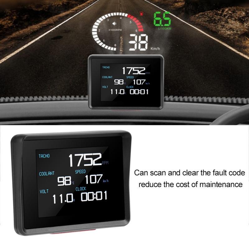 Car HUD OBD Display – Shows Speed, Temp, Voltage, Fuel | Plug & Play, Scans/ Clears Fault Codes