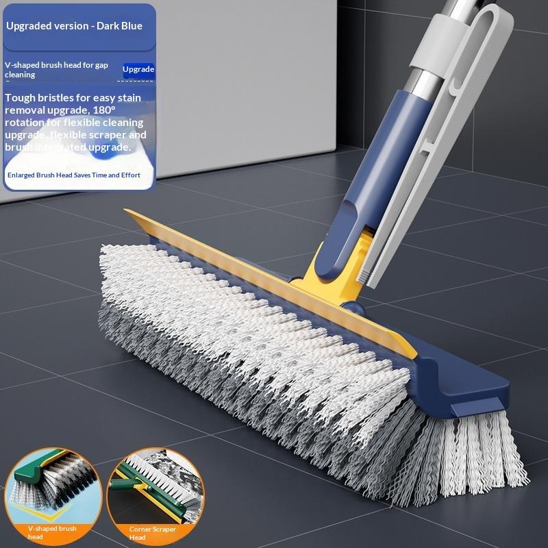V Shaped Crevice Floor Scrub Brush With Stiff Bristles And Water Squeegee For Bathroom Kitchen Deep Cleaning