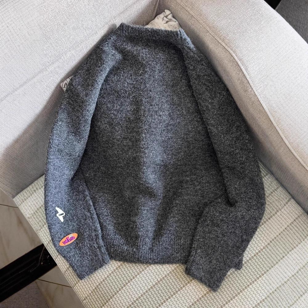 Grey Cartoon Embroidered Sweater Cardigan - Trendy Casual Knitwear for Autumn/Winter
