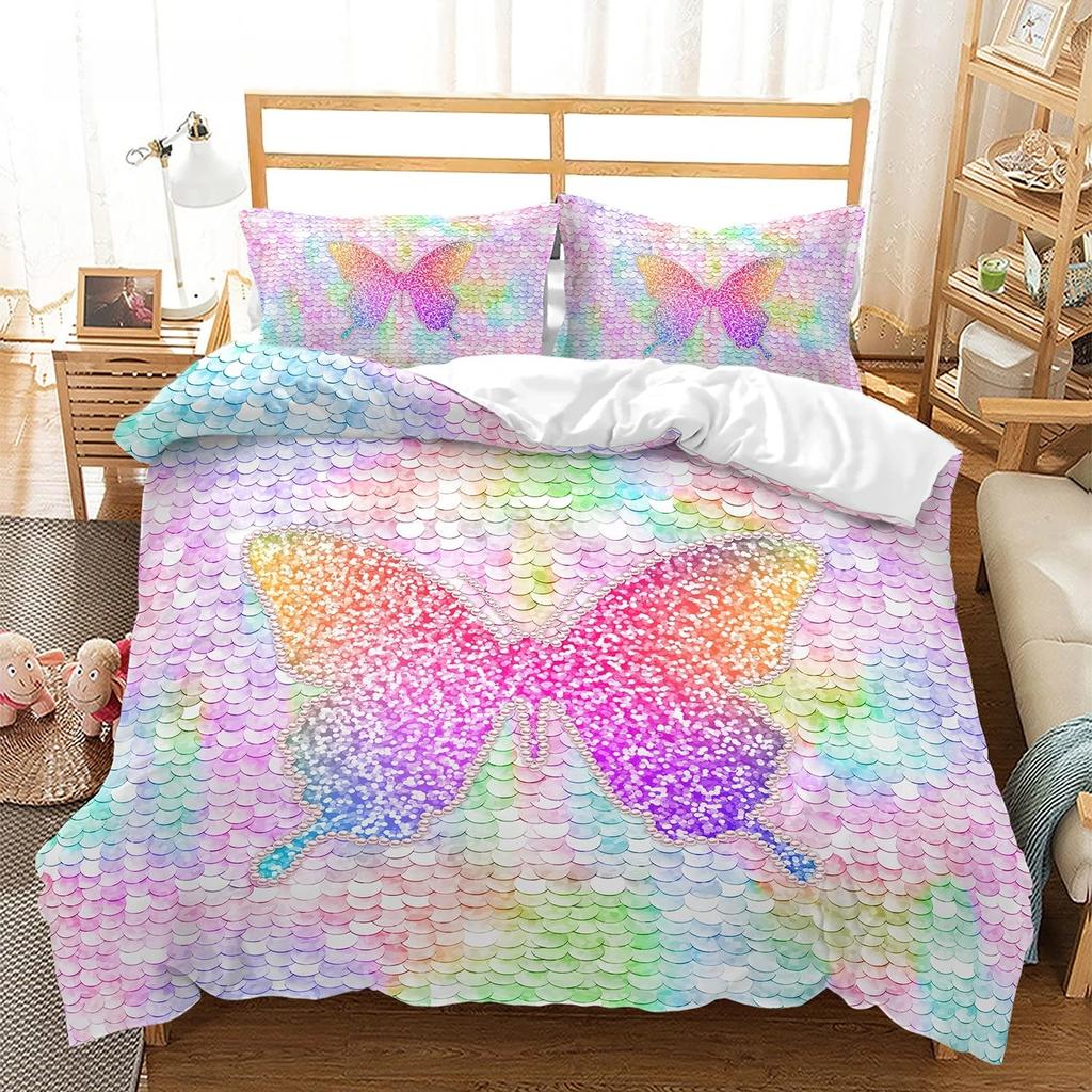Butterfly Duvet Cover Set Full Size,Rainbow Butterfly Bedding Set For Girls,Rainbow Butterflies Comforter Cover Set,Pink Purple