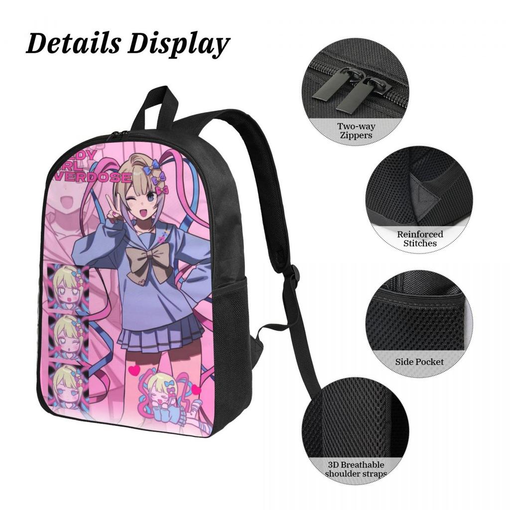 3Pcs Needy Girl Streamer Overload Backpack Set for Girls Boys Pen Bags Bookbag Sets with Lunch Box For School Students Knapsack