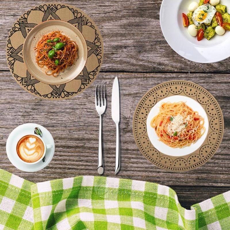 Non-Slip Round Placemats Decorative Dinner Table Mat Dual-Sided Waterproof Insulated Placemat Printed Western Food Mat