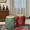 New Chinese Style Distressed Drum Stool, Solid Wood Tea Table & Accent Seat for Living Dining Room, Creative Home Decor Ottoman