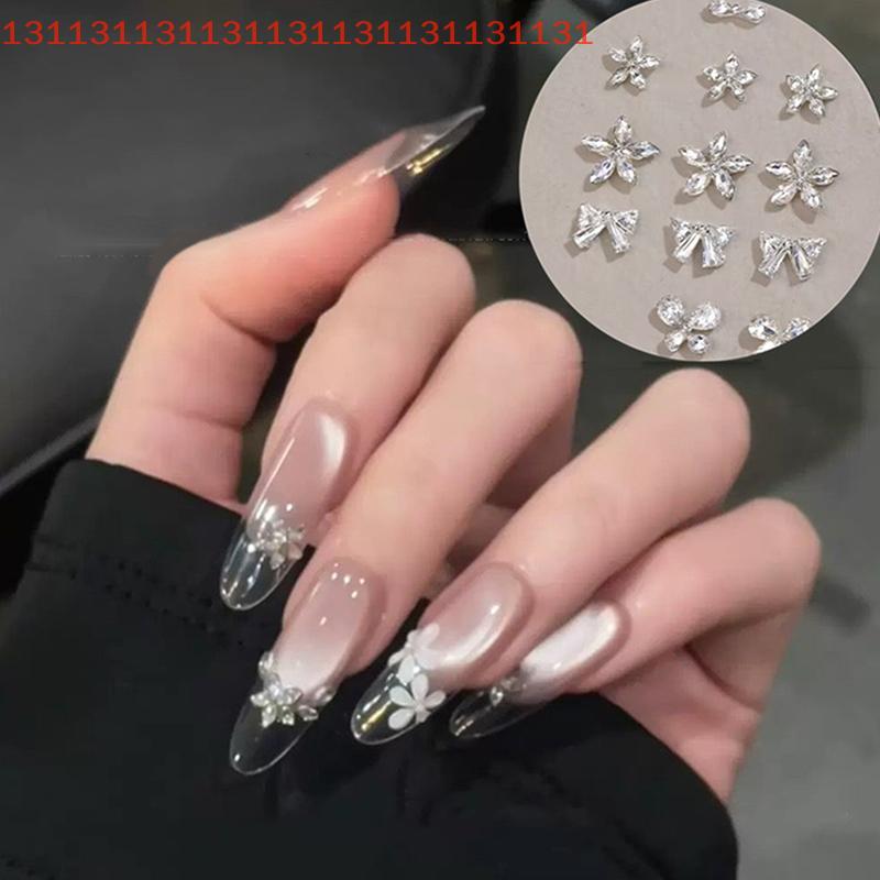 10Pcs DIY Decoration for Nails Craft Shiny Zircon Nail Art Rhinestones Flatback Gemstones Bowknot Flower Charms