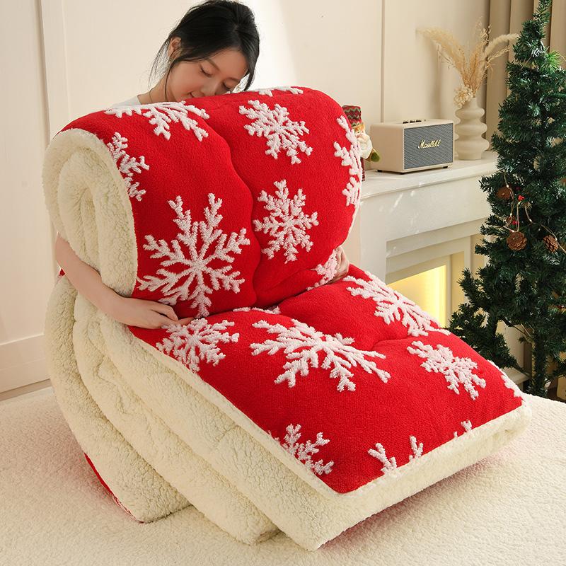 Christmas Style Thick Winter Blanket for Bed Soft Warm Snowflake Fleece Comforter Double Size Faux Lambswool Sleeping Blankets