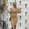 2023 Women's Off-Shoulder Batwing Sleeve Backless Knitted Top & Bodycon Wool Dress Set