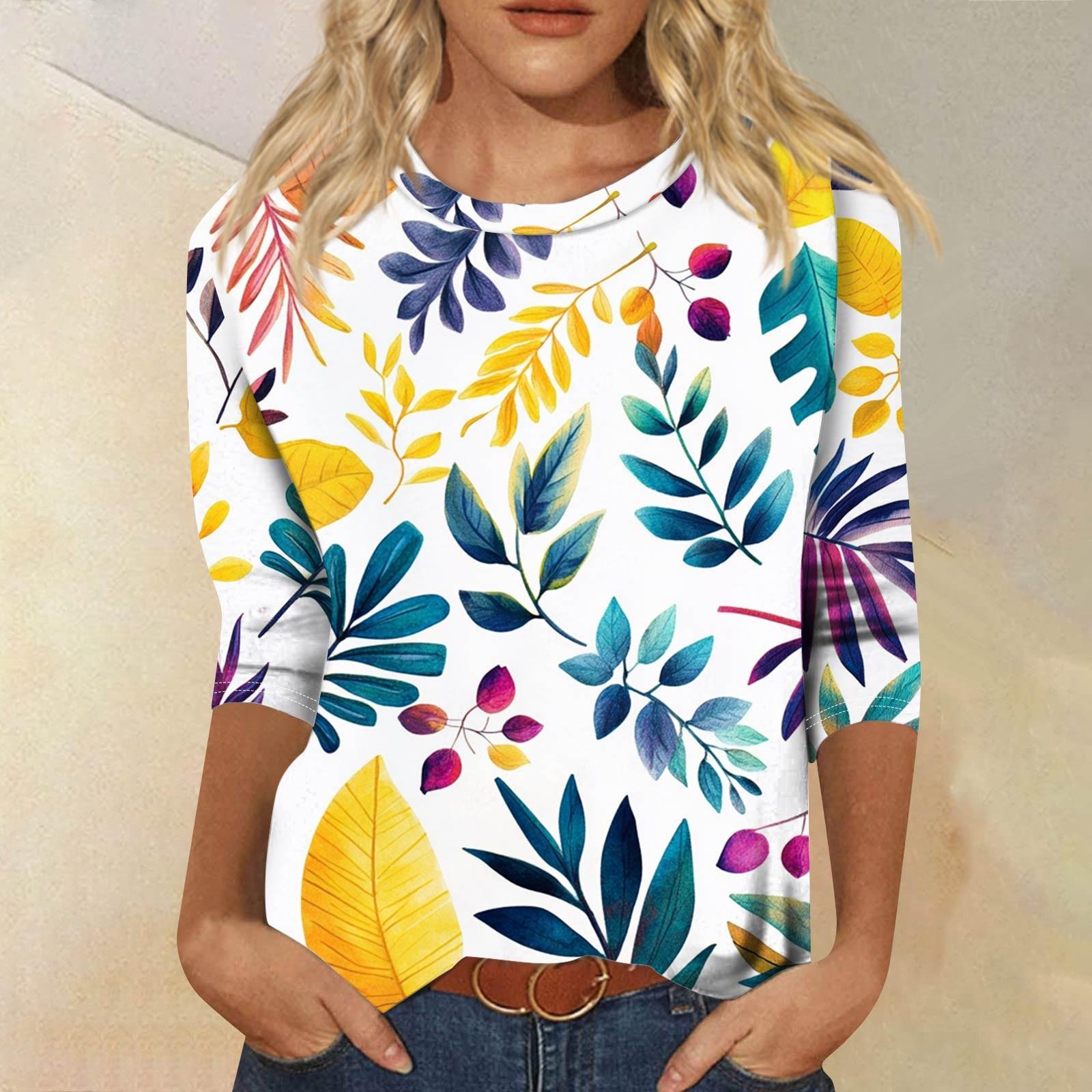 

Женская модная повседневная свободная футболка с круглым вырезом и рукавами 3/4 с принтом, женский топ M белый