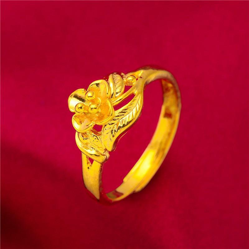 Women's Open Adjustable Ring Gold Plated with Lucky Flower Design Suitable for Wedding Jewelry