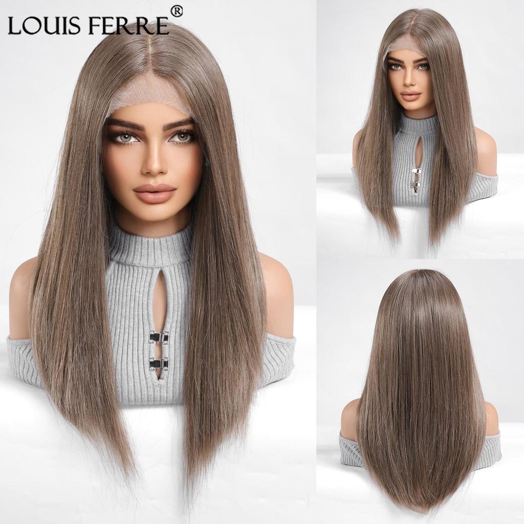 LOUIS FERRE 13x6 Lace Front Wigs Long Straight Hair Black Brown Wigs Daily Use Party Wig for White Women Synthetic Heat Resistant