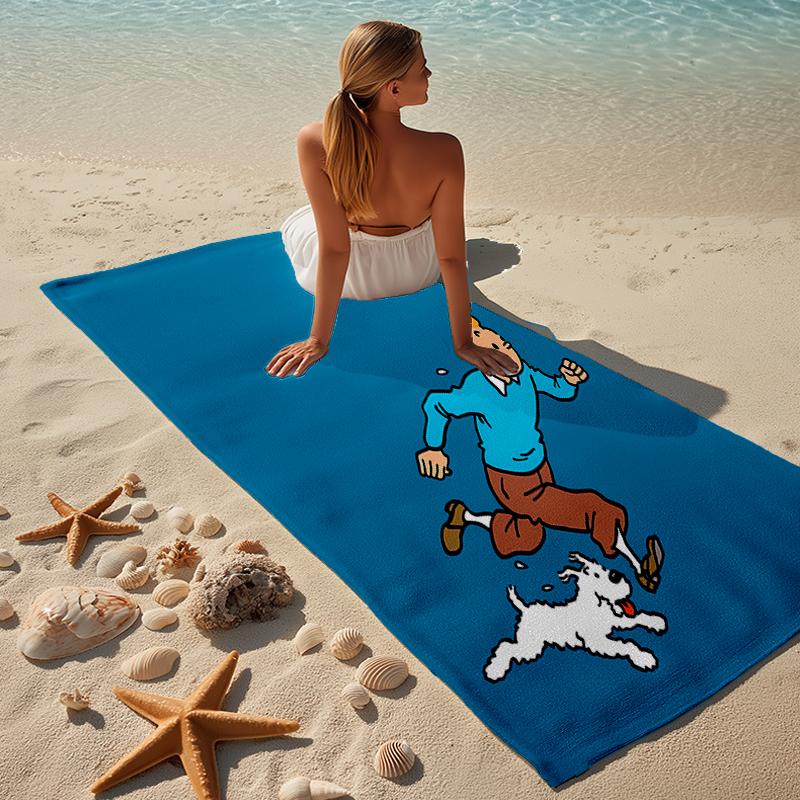 proof beach towel with a The Adventures of Tintin pattern - soft,absorbent,quick-drying,machine washable - perfect for swimming,camping,bathing