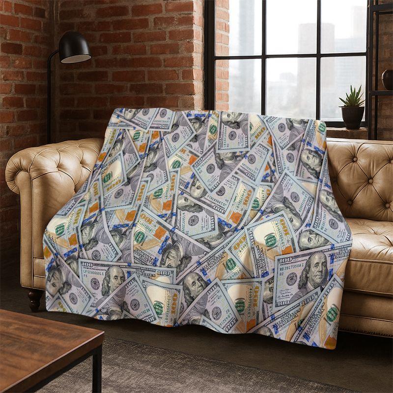 Cartoon Dollar Euro Money Rich Flannel Blanket Soft Warm Throw Blanket for Bedroom Living Room Bed Travel Camping Picnic Gift