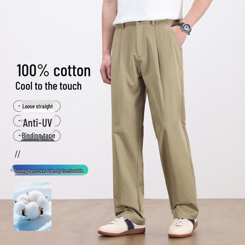 

LOMON Men s Pure Cotton Straight-Leg Casual Business Pants 31