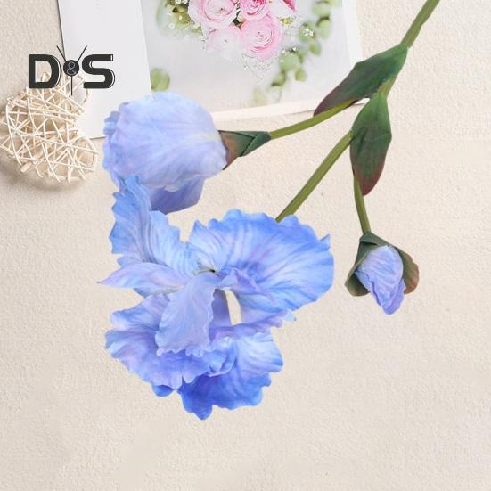Artificial Iris Branch with Stem Green Leaves Home Wedding Party Faux Flower Floral Arrangement Indoor Outdoor Decoration Photo Props