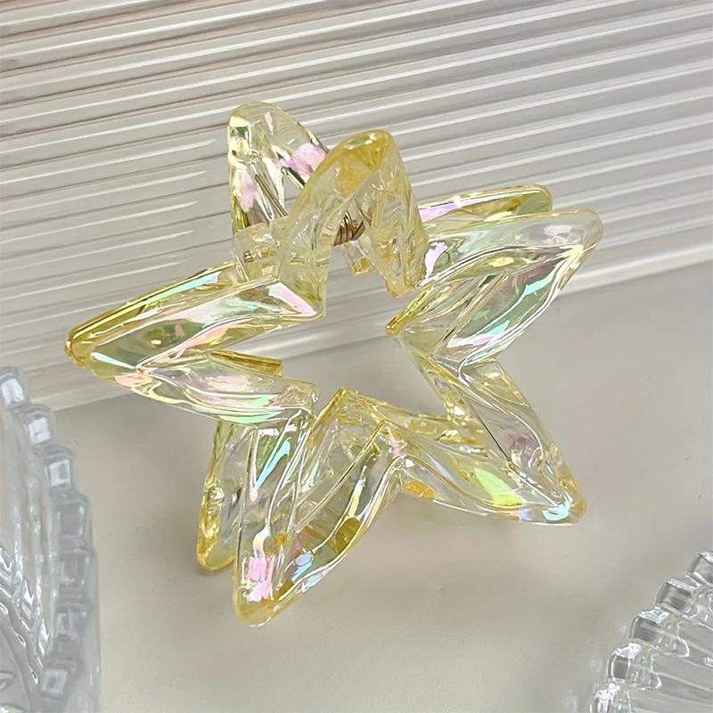 3Pcs Simple Transparent Hairpin Sweet Temperament Girls Hairpin Hair Accessories Colorful Hollow Five Pointed Star Shark Clip