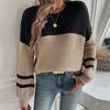 Women's Crew Neck Long Sleeve Knit Sweater Oversized Color Block Commuter Pullover