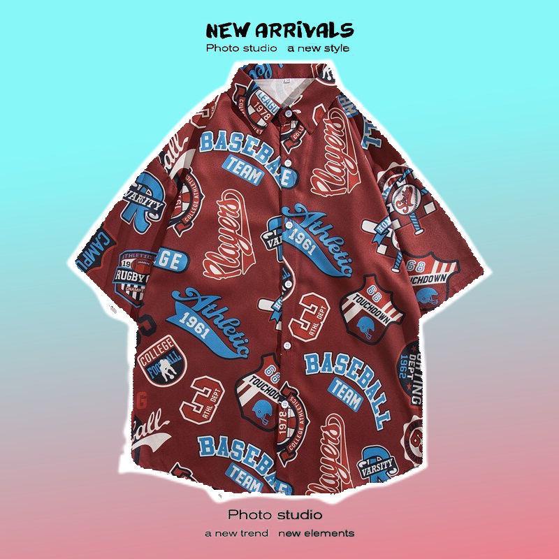 Pánská košile s krátkým rukávem v retro květinovém stylu ve stylu Hongkongu - Havajský design, Rebelská, Všestranná, Volný střih, Letní nošení, Ideální pro páry.