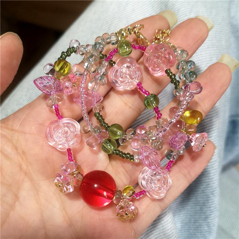 New Cute Aesthetic Resin Cherry Fruit Flower Pendant Bead Choker Clavicle Chain Necklace For Girls Y2K Charm Jewelry Accessories