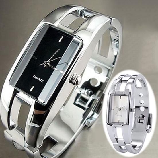 Women's Square Dial Changing Color Bracelet Bangle Quartz Fashion Wrist Watch