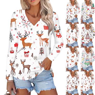Γυναικείο Casual Μόδα Σέξι Άνετο Χριστουγεννιάτικο Τοπ με V-λαιμόκοψη και Μακρύ Μανίκι
