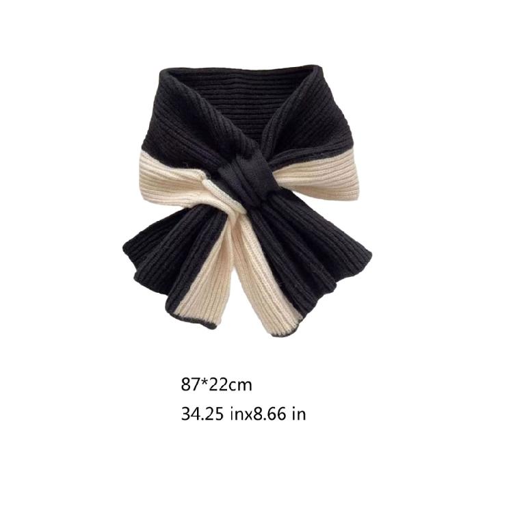 Stylish Ladies' Knitted Scarf Crossed Designs Neck Warmer Cosy Solid Color Blocking Scarf for Autumn and Winter Comfort