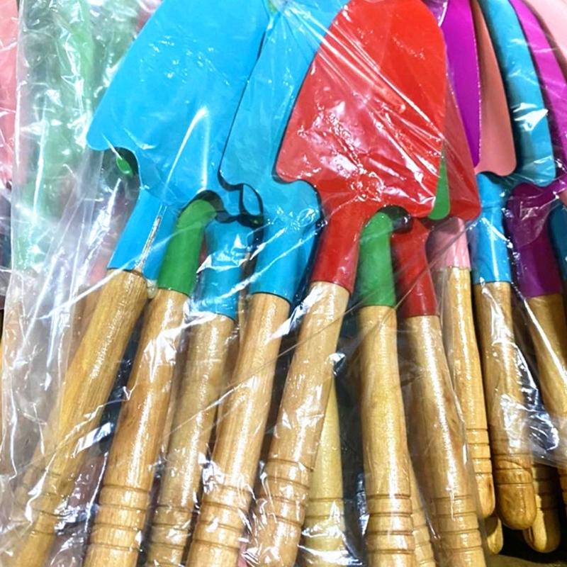 10 stuks Mini Tuinschep Kleurrijke Metalen Tuingereedschap met Houten Handvat Strand Schepje voor Planten Losmaken Graven