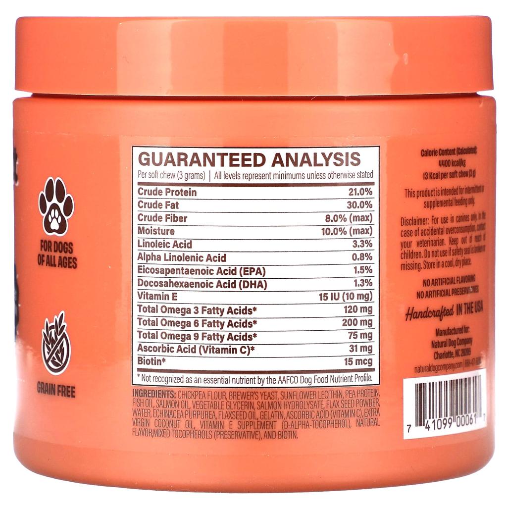 Skin & Coat, Dogs, All Ages, Soft Chewables, 90 Count, 270G (9.5Oz)