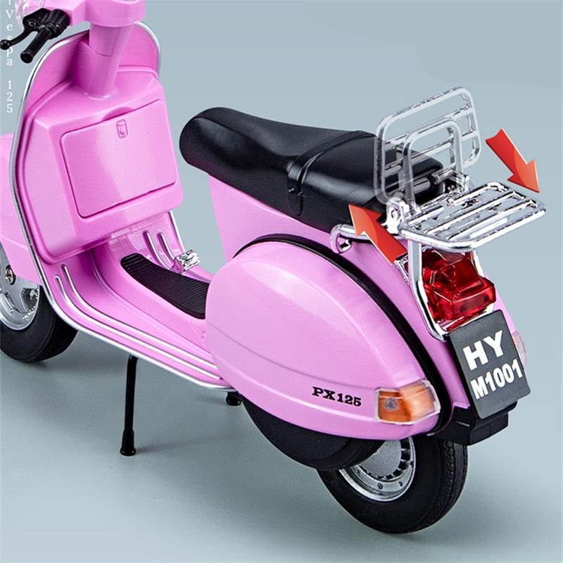 Mini moto urbaine Vespa 1/10, échelle 125, modèle de moto récréative en métal moulé, jouet de Simulation son et lumière, cadeau pour enfants