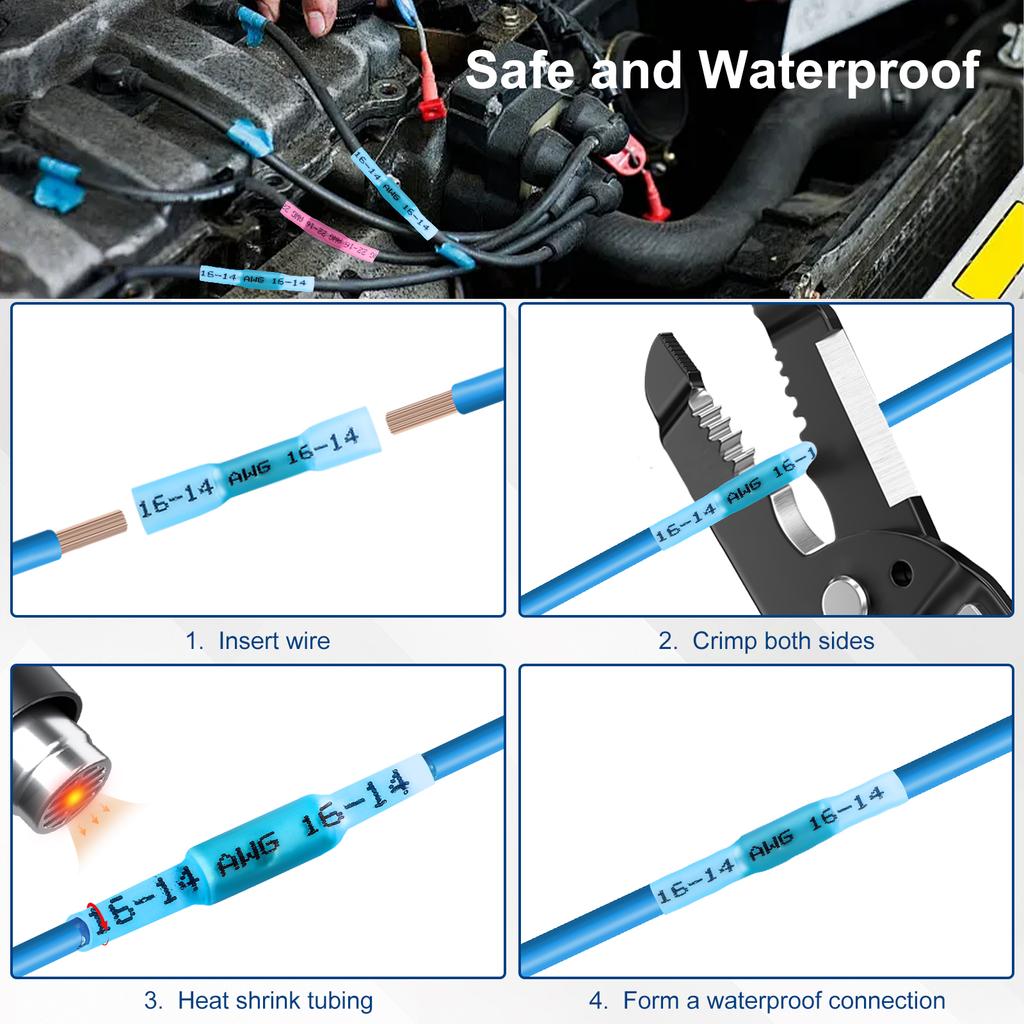 200/510PCS Boxed Waterproof Heat Shrink Butt Wire Connectors Waterproof Insulated Automobile Marine Wire Cable Crimp Terminals