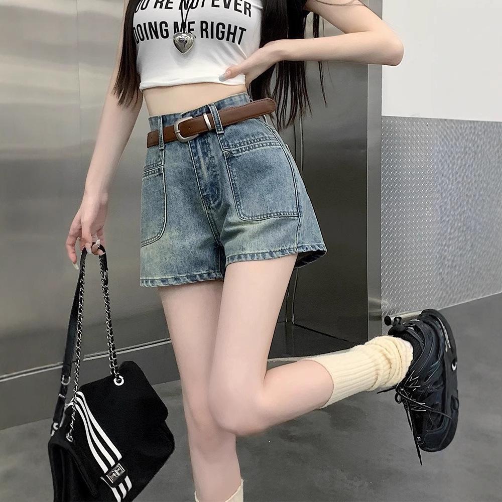Women's Retro A-Line Wide-Leg Denim Shorts, Summer 2025: Slimming, High-Waisted, Trendy, Loose-Fit Hot Pants for Students