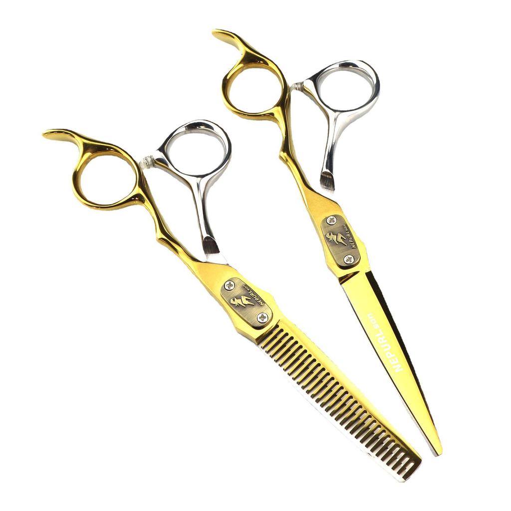 6.0" FWT-02 Napson Bright Gold Hairdressing Shears – Straight & Thinning Scissors