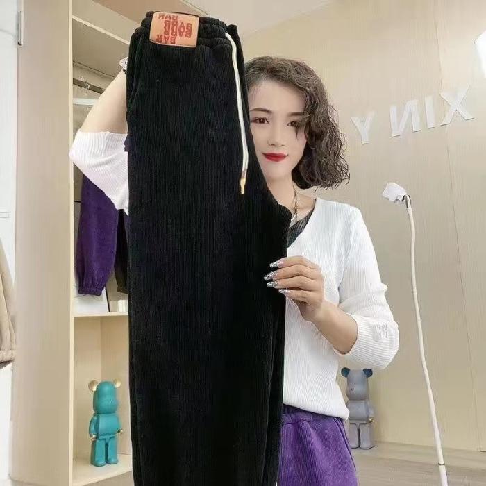 Women's Winter Cotton-Velvet Sweatpants: Loose, Warm, Casual Lambskin for Female Students