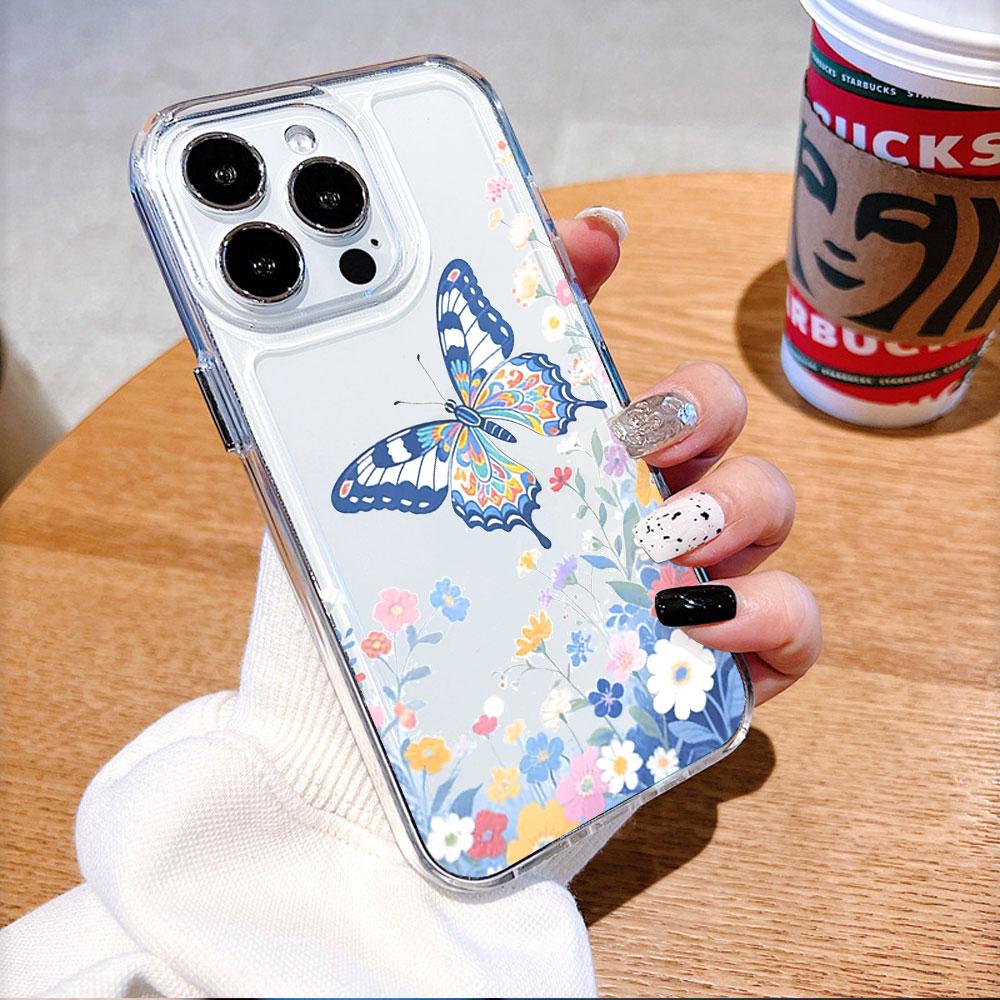 Colorful Butterfly with Floral Border Phone Case for IPhone 17 15 16 14 13 12 11 Pro Max  Plus 12 13 Mini TPU Protect Cover
