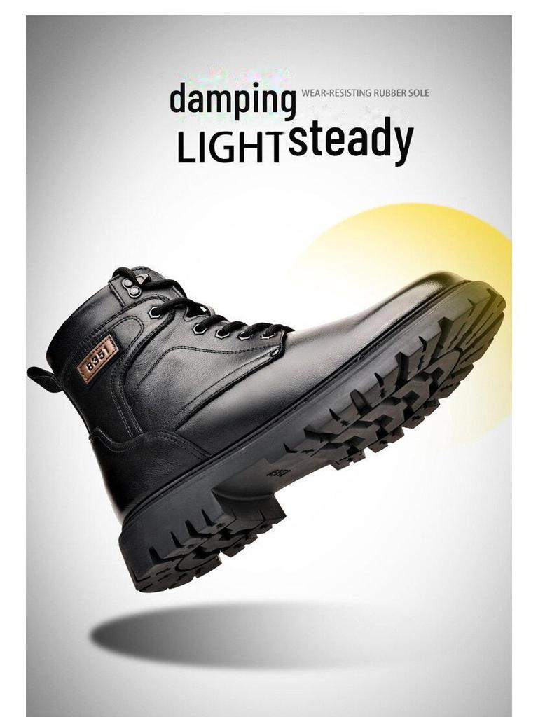 Men's High-Top Leather Martin Boots - Winter Wool Lined, Thick Sole, Warm Cotton Snow Boots