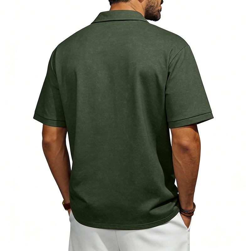 Men’s Washed Short‑Sleeve Polo Shirt, Classic Lapel Collar with Chest Pocket, Soft Breathable Fabric, Relaxed‑Fit Business Casual Daily Top