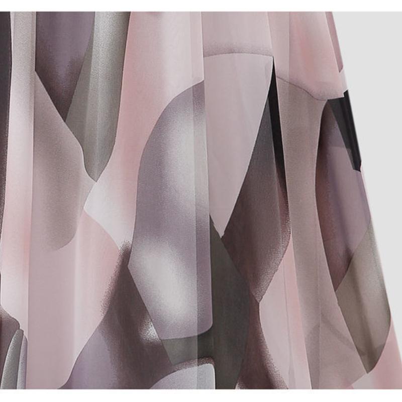 Summer Thin Mid-Length Skirt for Women, High Waist Chiffon Half Skirt, 100kg Floral A-Line Flared Skirt with Elastic Waist