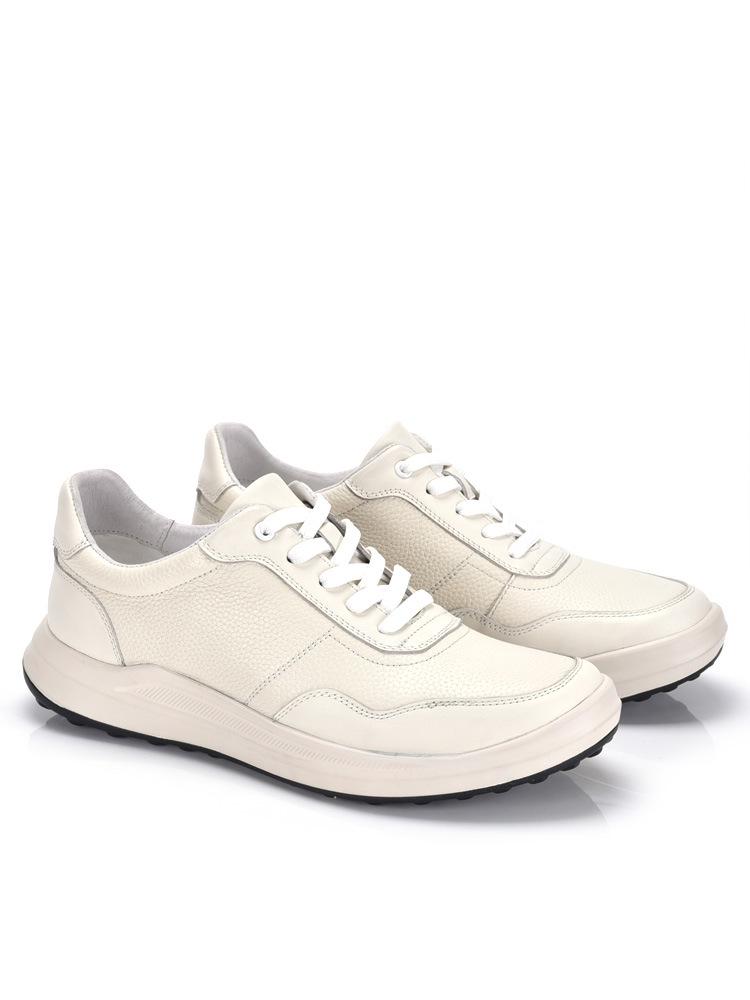 Men s Genuine Leather Lightweight White Casual Shoes - Versatile Soft Sole Sporty Sneakers 38 белый