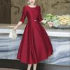 ZANZEA Damen Casual Rundhals Einfarbig 3/4-Ärmel Satin Kleid