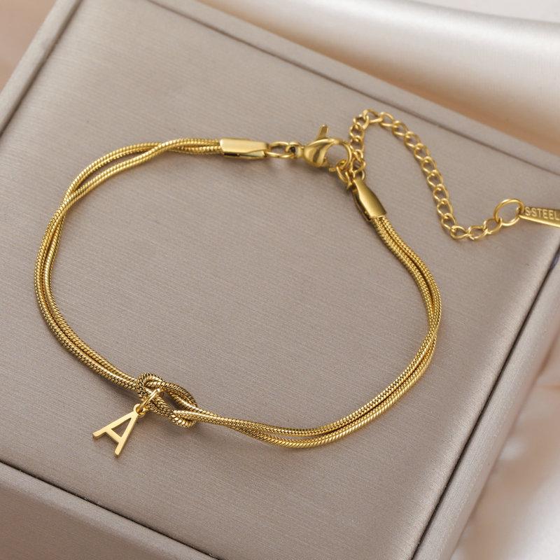 Minimalist Double Layer Snake Chain DIY Alphabet Bracelet Anklet Jewelry Simple Pendant Necklace For Women Gift