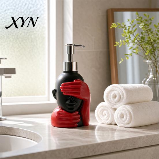 Großer Kapazität Seifenspender 200 ml Spenderflasche, Sanfte Schaumbildung Künstlerisches Schwarz-Rot Design Und Flasche für Badezimmerdekor Rostbeständige Pumpe